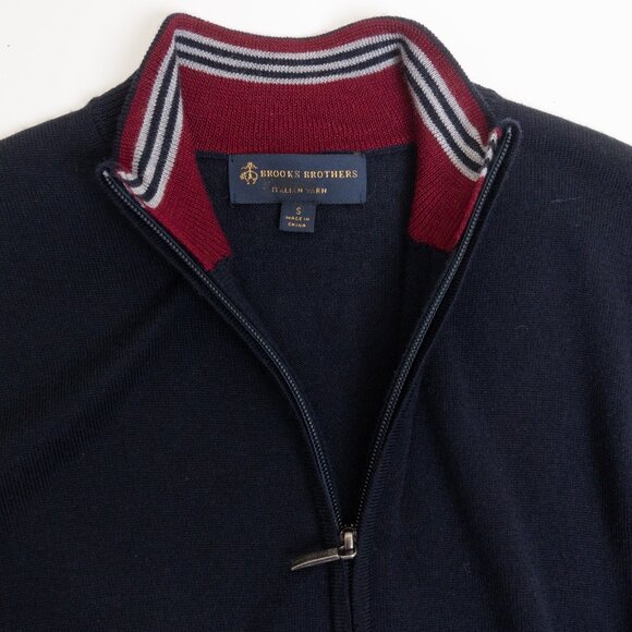 Brooks Brothers Merino Wool Full Zip Sweater Navy Blue Preppy Italian - Picture 5 of 12